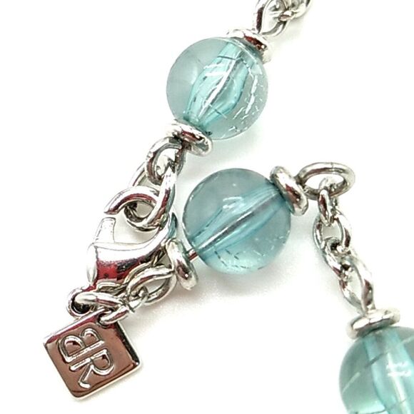 Banana Republic Necklace Silver Tone w/ Pastel Blue Green Hard Plastic Beads - Picture 5 of 9